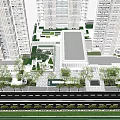 Commercial Street Surrounded by High Rise Buildings with Green Landscaping and Trees