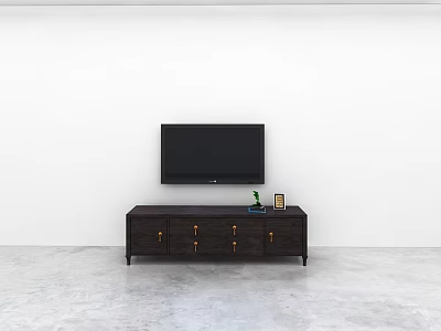 Modern Dark Wood TV Stand With Flat Screen TV Vase And Photo Frame 3d model