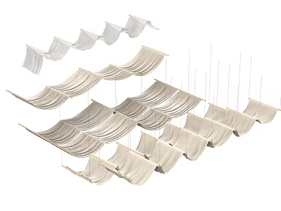 Elegant Ceiling Drapery Design With Hanging Light Beige Fabric And Layered Arrangement 3d model