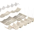 Elegant Ceiling Drapery Design With Hanging Light Beige Fabric And Layered Arrangement