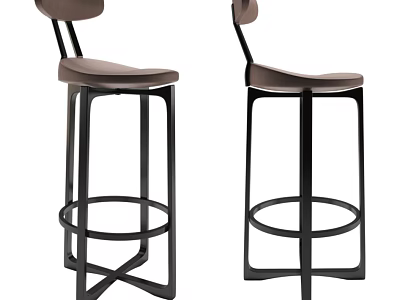 Modern Bar Stools With Curved Backrest Upholstered Seat And Black Metal Frame 3d model