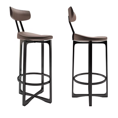 Modern Bar Stools With Curved Backrest Upholstered Seat And Black Metal Frame 3d model