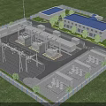 Industrial Equipment In Power Substation With Electrical Facilities And Fenced Outdoor Layout