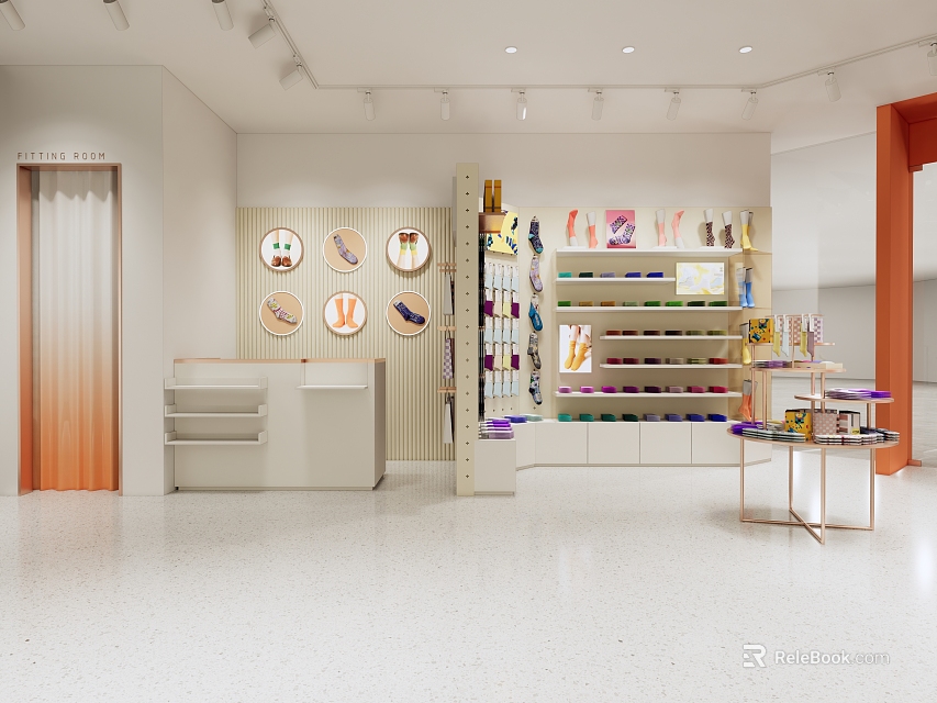 Modern Specialty Store Interior With Shelves Product Displays And Cashier Counter 3d model 