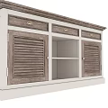Wooden Dresser With Shutter Doors Open Shelf And Metal Handles Light Dark Wood Grain