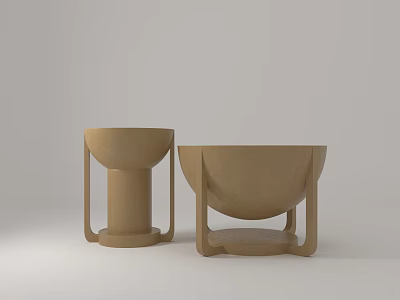 Two Modern Wooden Coffee Tables With Unique Curved Structure And Minimalist Design 3d model