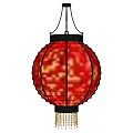 Traditional Red Round Paper Lantern With Decorative Tassels And Festive Design