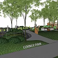 Beautiful Park Landscape With Green Lawn Circular Rest Areas Trees And Winding Paths 3d model