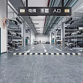 Multi Level Indoor Parking Garage With Elevator Entrance Parked Cars Green Door And Floor Markings
