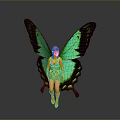 Green Winged Butterfly Fairy With Golden Hair And Elegant Green Outfit
