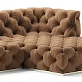 Luxury Brown Tufted Velvet Sectional Sofa With Modern Decorative Pillows