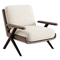 Modern Soft Boucle Upholstered Leisure Chair With Leather Armrests And Sturdy Solid Wood Base