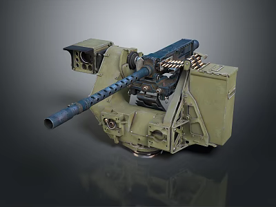 Military Weapon System Featuring Barrel Ammunition Chain and Heavy Metal Structure 3d model