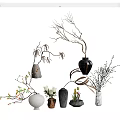 Various Shaped Decorative Vases With Flower Arrangements And Natural Branches