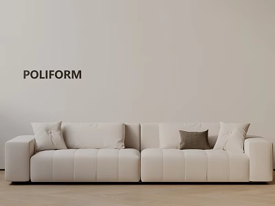 Light Beige Three Seater Sofa with Cushions by POLIFORM on Wooden Floor Against Neutral Wall 3d model