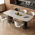 Modern Table and Chair Set with Marble Oval Top and White Gray Metal Chairs for Kitchen