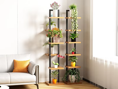 Indoor Garden Decor With Multi Tiered Plant Stand And Various Green Plants 3d model