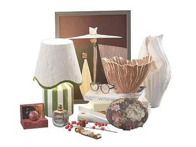 Elegant Decorative Ornaments Set With Table Lamp Picture Frame Vases And Books 3d model