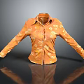 Orange Long Sleeve Shirt With White Floral Pattern And Classic Design