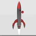 Gray And Red Rocket With Pointed Nose Flames And Circular Component For Space Exploration 3d model