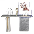 Sleek Modern Console Table With Marble Base And Decorative Vases On Textured Wall 3d model