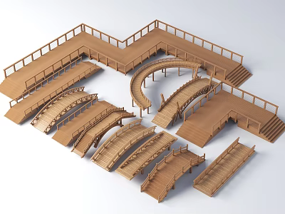Wooden Landscape Bridge Models With Multiple Designs Shapes Railings And Steps 3d model