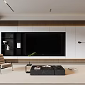 Modern TV Wall Design With Wooden Panels White Cabinets And Decorative Plant