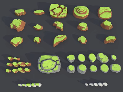 Natural Garden Landscape Design With Moss Covered Stones And Various Shaped Rocks 3d model