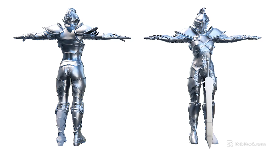 Game Movie Warrior Characters in Silver Armor with Sword and Open Arms 3d model 