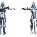 Game Movie Warrior Characters in Silver Armor with Sword and Open Arms