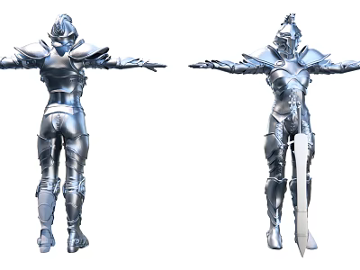 Game Movie Warrior Characters in Silver Armor with Sword and Open Arms 3d model