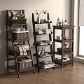 Modern Wooden Shelves for Home Storage with Baskets Towels Bottles and Plants