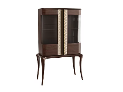 Elegant Wooden Wine Cabinet With Glass Doors Drawer And Tapered Legs 3d model