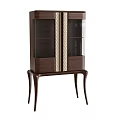 Elegant Wooden Wine Cabinet With Glass Doors Drawer And Tapered Legs
