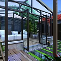 Luxurious Villa Balcony Space With Outdoor Seating Green Plants And Decorative Lights