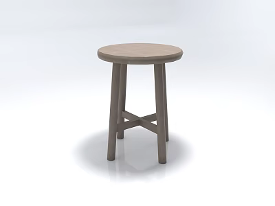 Minimalist Wooden Stool With Round Top And Crossed Legs On White Background 3d model