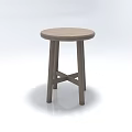 Minimalist Wooden Stool With Round Top And Crossed Legs On White Background