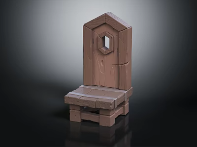 Wooden Leisure Chair with Simple Geometric Design Circular Hollow Backrest and Warm Brown Tone 3d model
