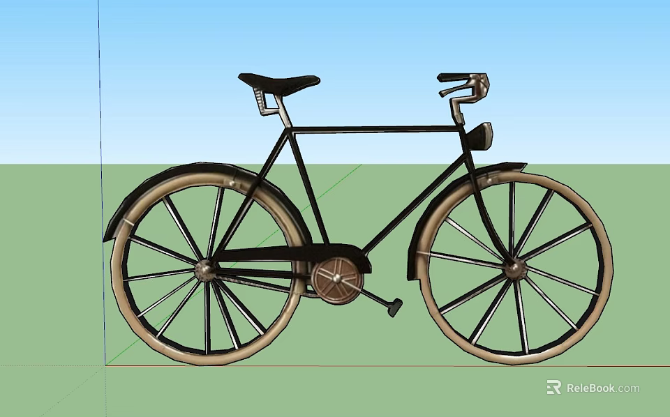 Vintage Black Bicycle With Brown Tires Classic Frame And Headlight 3d model 