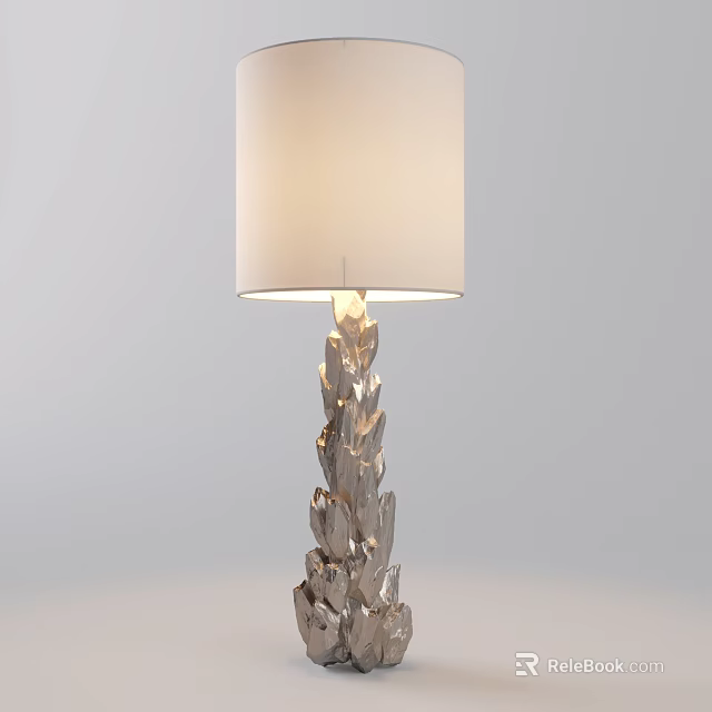 Elegant Table Lamp With White Lampshade And Silver Decorative Leaf Base 3d model