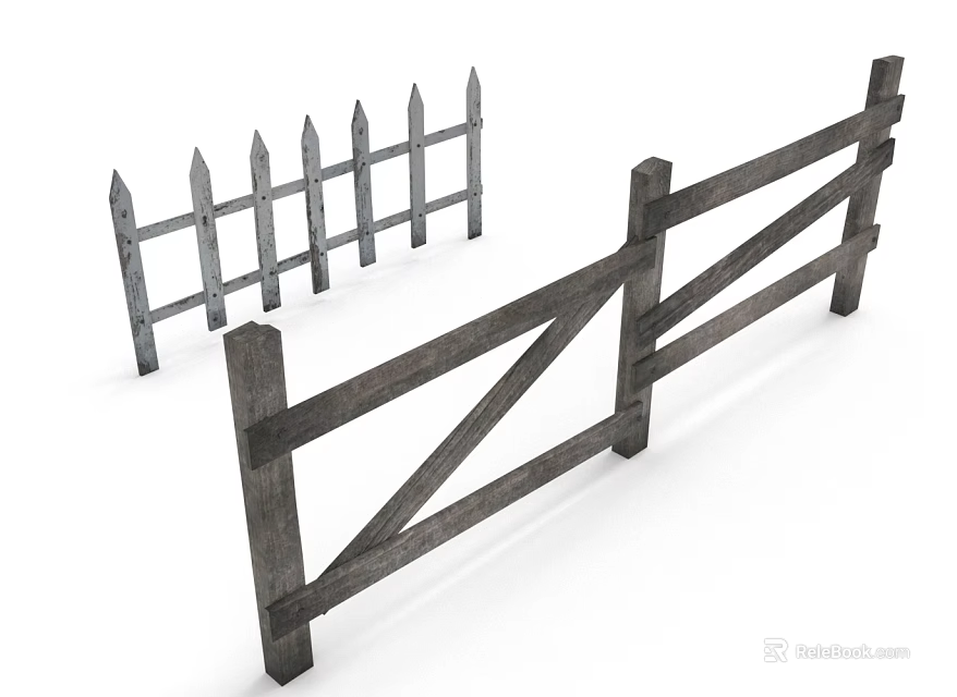 Wooden Fence Designs With Picket Style And Crossbar Structure For Outdoor Spaces 3d model 