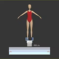 3D Model Diving Platform Scene With Swimming Pool Red Swimsuit Figure And Colorful Lane Dividers