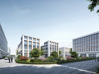 Modern Office Buildings Exterior With Lush Landscaping And Open Spaces 3d model