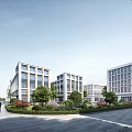 Modern Office Buildings Exterior With Lush Landscaping And Open Spaces