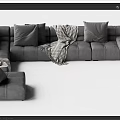 Modern Gray Sectional Sofa Design With Plush Pillows Cozy Throw Blanket And Multiple Layout Options 3d model
