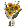 Decorative Ornament Set Featuring Sunflowers in Green White Wrapping with White Ribbon
