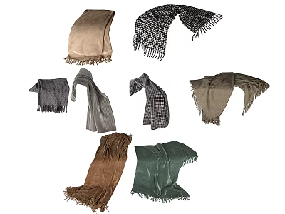 Assorted Scarves In Multiple Colors With Fringes And Diverse Patterns 3d model
