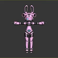 Pink Rabbit Eared Robot Character with Mechanical Arms and Blue Accents