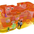 Fun Kids Playground With Orange Maze Transparent Structure Cactus Decorations And Yellow Floor
