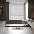 Modern Bathroom Interior With Gray Tones Large Window Blinds Bathtub Double Sink Vanity And Mirror 3d model